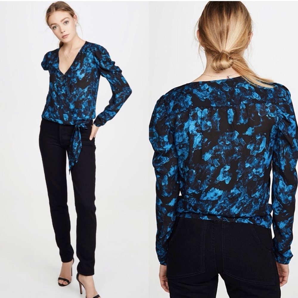 PARKER ARYA SILK BLOUSE IN RAINSTORM ☔️ SIZE MEDIUM NWT